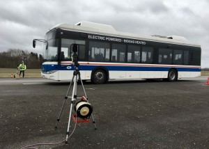 Electric bus noise measurment at Västerås flygklubb in April 2017 Photo by Sven Borén